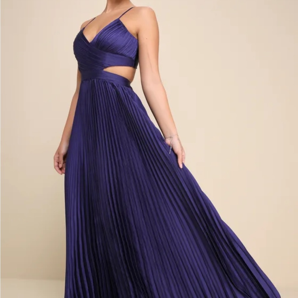 Purple Pleated Maxi Dress with Cutout Waist
